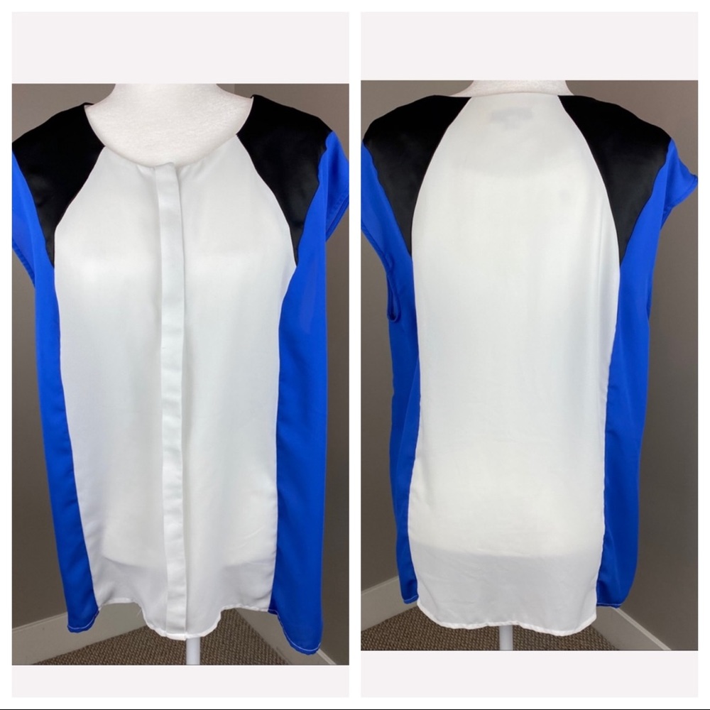 KUT FROM THE KLOTH TRI COLOR SHORT SLEEVE BLOUSE